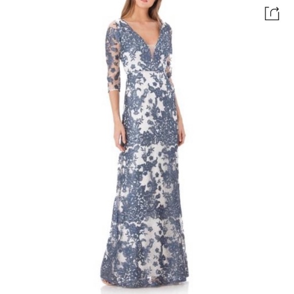 Js Collections 3/4 sleeves embroidered lace long gown - Picture 1 of 9